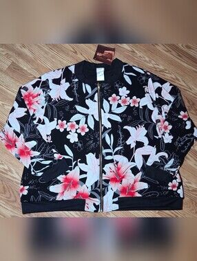 NWT IMAN Floral Zip-Front, Reversible Bomber Jacket  Sz 3x